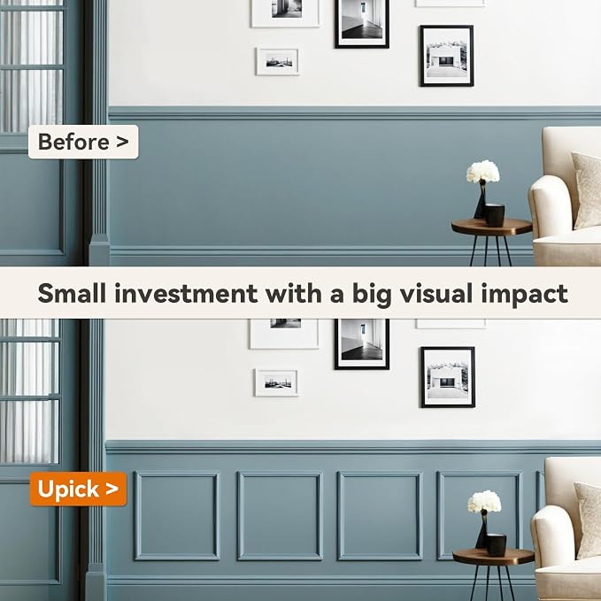 Upick Peel and Stick Wainscoting Pre-Cut Wall Molding Kit, 20"x20", 3-Frame | PS Panels,Moisture Resistant,Pre-Primed,DIY Installation,Accent Walls,Living Room,Hallway,Bathroom,Trim for Walls - Image 7