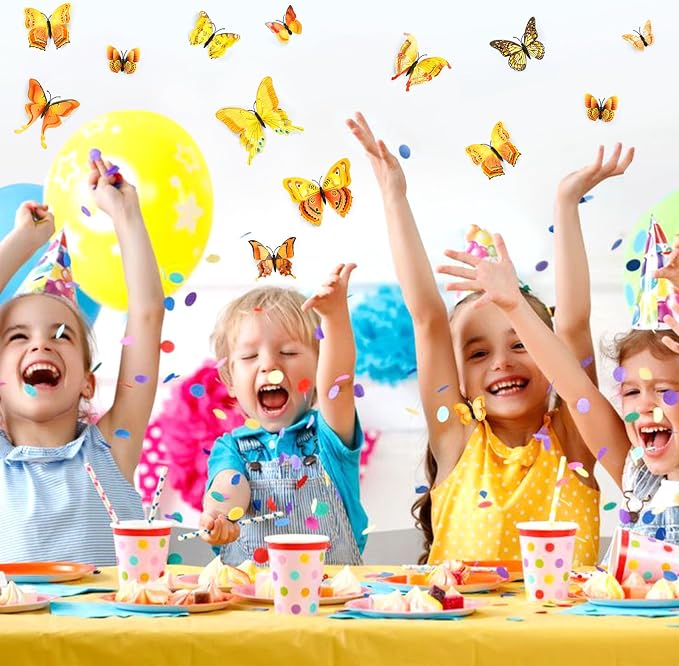 SAOROPEB 3D Butterfly Wall Decor, 48 Pcs Yellow Butterfly Decorations | Double Layer for Party Decorations Locker Decor Refrigerator Decal, Reusable - Image 2