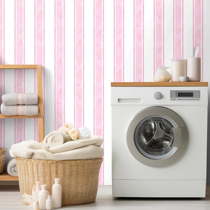 Affrolling Striped Peel and Stick Wallpaper 15.75"x118.11",Pink | Watercolor Self Adhesive Contact Paper, Removable for Bedroom Cabinet Furniture, Cute Decor for Nursery Craft Room DIY - Image 5