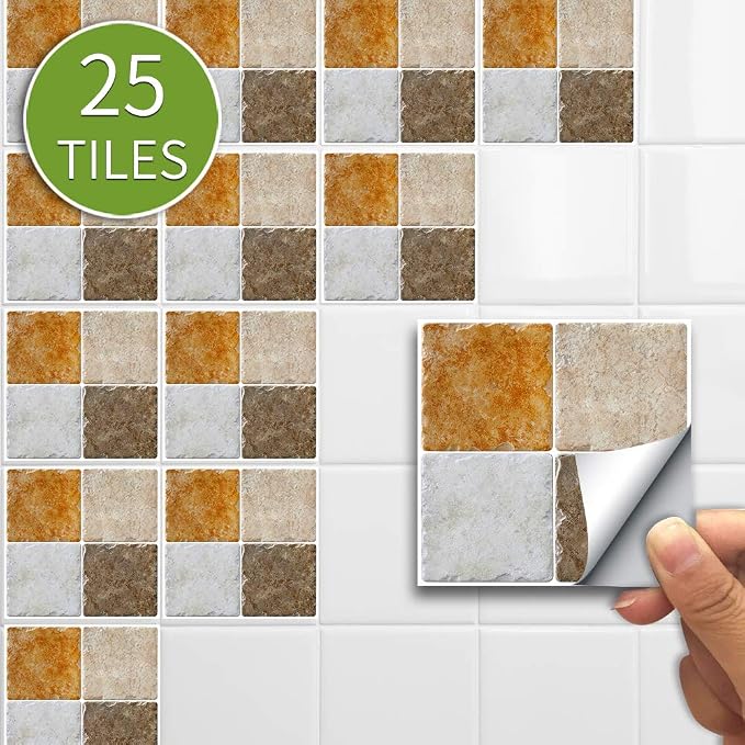 25 Pcs Self-Adhesive Tile Transfer for Home Decor, Peel and Stick Water-Proof Backsplash Wall Tile Sticker Decals for Kitchen Bathroom, 6x6inch - Image 2