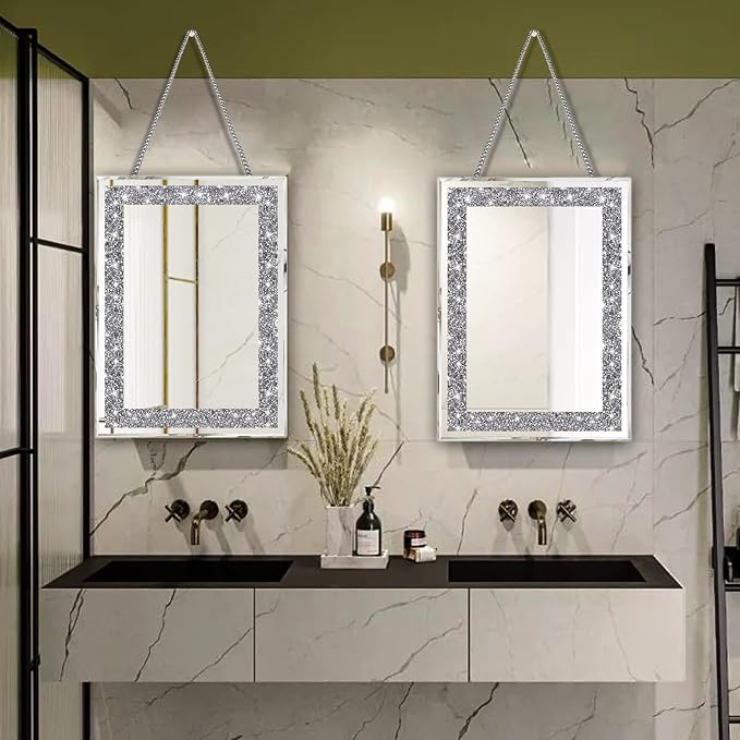 2 Piece Wall Mirrors, Crush Diamond Wall Décor Silver Decorative Mirrors for Living Room , Bedroom, Bathroom. (11”x15”) - Image 6