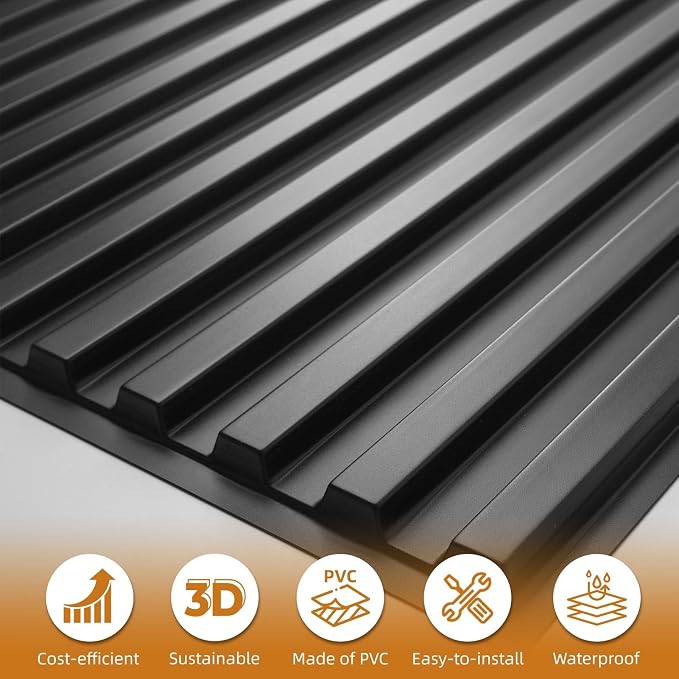 WOWSTAR 24-Pack 24"x24" Drop Ceiling Tiles, Waterproof Glue up PVC Ceiling Panels, Modern Style 3D Slat Wall Panels, Black - Image 7