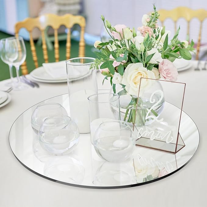 Seelenruhe 10" Round Mirrors for Centerpieces for Tables, Round Mirrors Trays Plates for Centerpieces, Wedding Decorations, Baby Shower Party, Christmas Decorations, 2mm, 12 PCS - Image 4