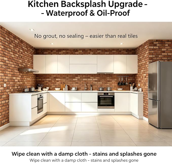 3D Wall Panels Peel and Stick, 10Pcs Brick Textured PVC Brick Panels | 11.81*11.81 Inch, Waterproof, Self-Adhesive Wall Tiles, for Accent Walls, Kitchen, Bathroom, Bedroom & Office Decor - Image 6