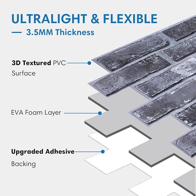 COMSTICKC 3D Faux Brick Wall Panels Peel and Stick, 10 Pcs 15.7" x 11.8" | Gray, Not Real Brick, Lightweight Thin PVC Wallpaper, Fake Brick Wall Sticker for Quick DIY Wall Upgrades, Cover 12.9 sq ft - Image 4