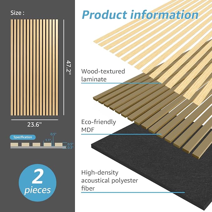 Art3d 2-Pack Fluted Acoustic Wood Slat Wall Panel, 47.2 x 23.6 Inch, Oak | Noise Control, Easy to DIY, Natural Texture, Sustainable Material, Ideal for Homeowners, Designers, for Living Room, Office - Image 5