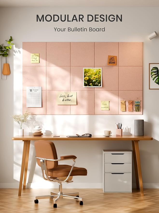Bumusty 36"x 24" Large Felt Bulletin Board Tiles, Pink | 6-Pack Cork Board Alternative, Wall Decor, 30 Pushpins, 30 Adhesive Tabs, Vision Board, Office, Classroom, Home, Dorm - Image 7