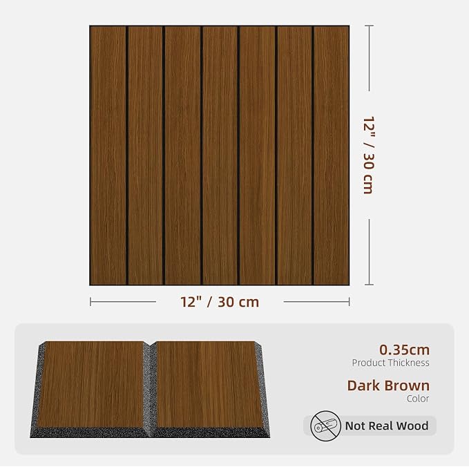 WADILE Peel and Stick Wood Slat Wall Panels 12x12in PVC 30 Pack | Decorative wall panels, self adhesive, living room, bedroom, accent wall, not real wood - Image 2