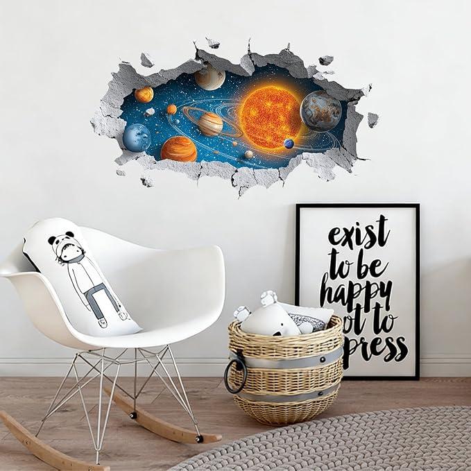 Space Planet Wall Decals Stickers, Solar System Wall Art Peel and Stick, Removable Vinyl Wall Decor for Bedroom, Living Room, Office, Home Decoration - Image 5