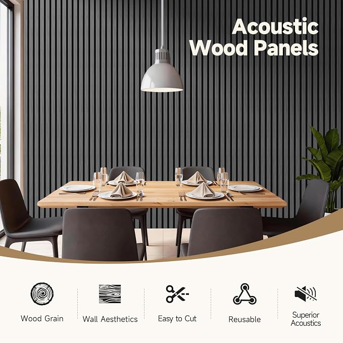 INMOZATA Wood Panels for Wall Acoustic Wood Slat Wall Panels Black | 3D Fluted, Soundproof Wall Paneling for Interior Accent Wall Decor Living Room Bedroom & Office, 4 Pack 94.5" x 7.9" 21 ft² - Image 3