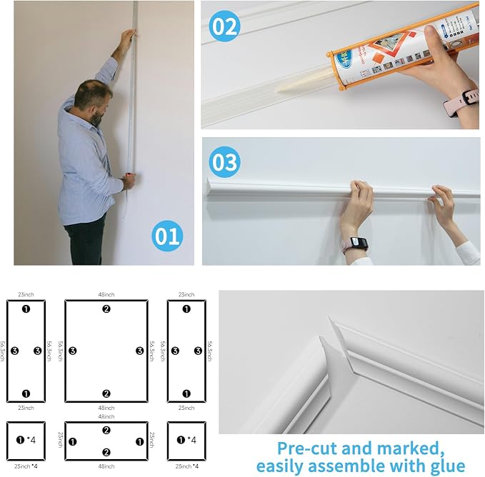 Art3d Pre-Cut Wall Molding Set, Ready-to-Assemble Panels, 3 Top 3 Bottom | Ready-to-Assemble Wainscoting Panel, High-Impact, Precision Pre-Cut, DIY-Friendly, Ideal for Indoor Wall Decor, Accent Walls - Image 6