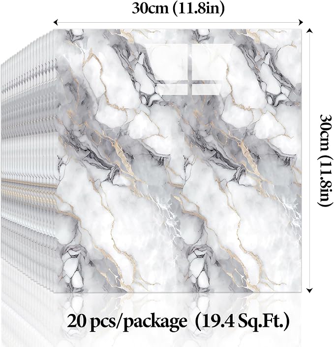 20pcs Marble Peel and Stick Shower Wall Panels 11.8"x11.8" | (Total 19.4 Sq.Ft.) Purple & Beige,Waterproof,Backsplash Tile,Stick on Wall,for Bathroom,Bedroom,Kitchen,Entryway - Image 3