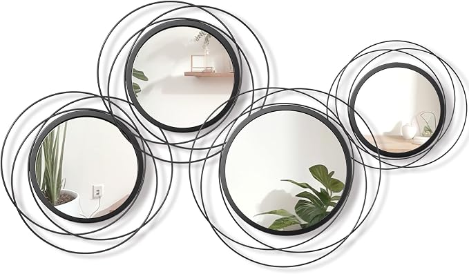 Hicarer 4 Pcs Decorative Round Modern Circle Mirror Wall Art Ring Metal Mirror Wall Mounted for Bedroom, Living Room, Entryway, Dining Room, Hallway (Black) - Image 2