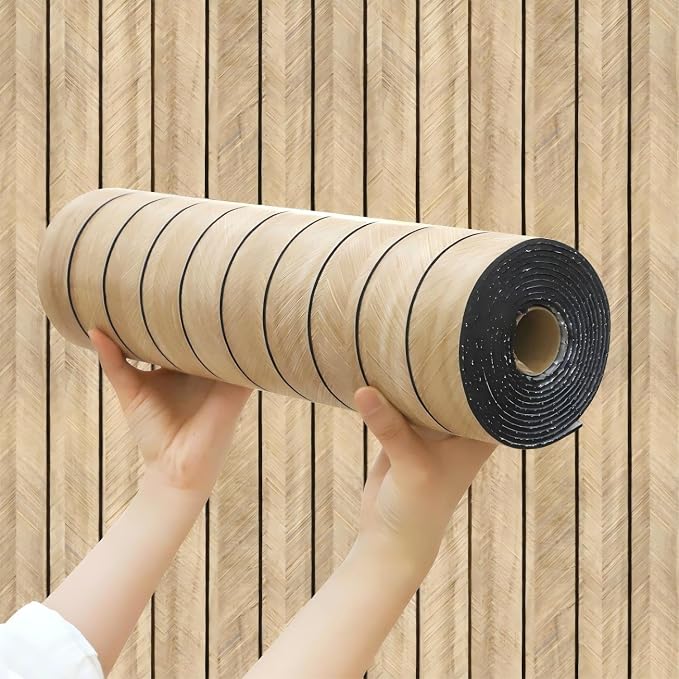 Chejiaye Peel and Stick 3D Wall Panel -23.6"x118"Soundproof Self-Adhesive Wall Sticker, Removable Thick PVC Slat Contact Paper for Kitchen Bedroom,Ceiling Wall Decoration Wood Grain (Brown) by Chejiaye