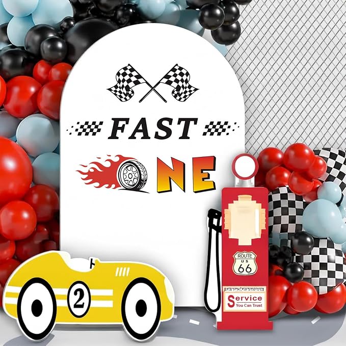 LHIUEM Fast One Birthday Racing Decal Race Car Fast 1st Birthdays Wall Decor Little Boy Birthday for Backdrop Gift Stickers Wheels Car Speed ONE Inspiration Quote Decals for Centerpieces Baby Party - Image 6