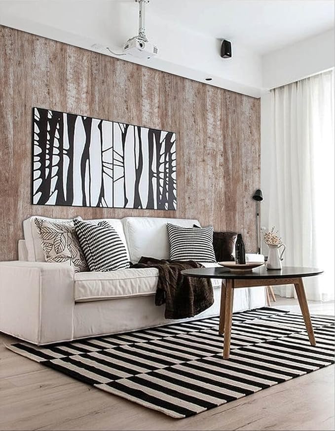 Dimoon 236"x17.7'' Wood Contact Paper Brown Grey Dark Wood Wallpaper Gray Brown Wood Plank Wood Peel and Stick Wallpaper Waterproof Removable Rustic Self Adhesive Vintage Table Desk Cabinet Vinyl Roll - Image 2