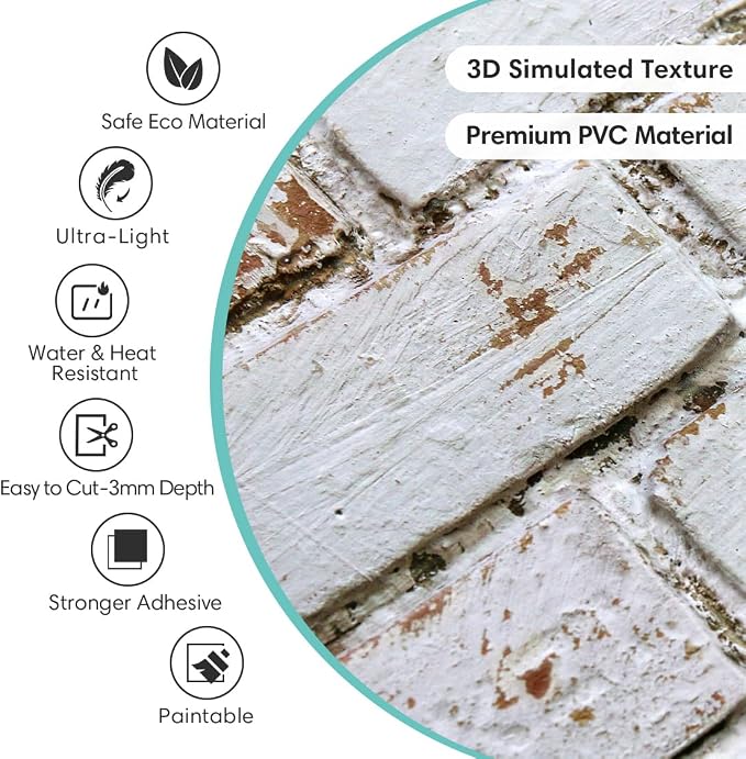 Commomy 3D Wall Panels Peel and Stick Faux Brick 10 Pcs 11.8" x 11.8" | Small Size Thin PVC Brick Wallpaper Tiles Backsplash for Kitchen,Bedroom,Living Room,Quick DIY Wall Decor(Covers 9.7 sq.ft) - Image 3