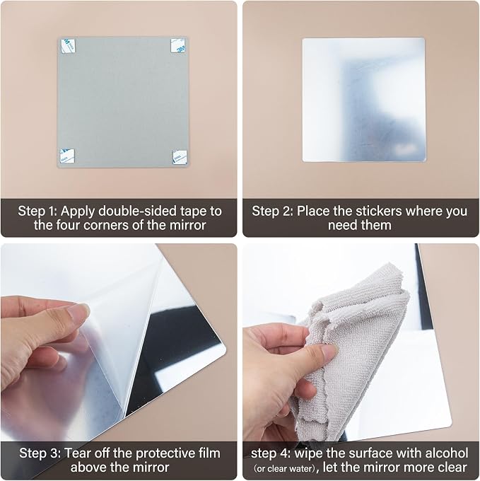 Fantasyon 4 Pieces Flexible Mirror Sheets, 2mm Thickness Decorative Self Adhesive Plastic Mirror Tiles Non Glass Mirror Stickers for School Educational and Home Wall Decor (11.8 × 13.8 Inches) - Image 7
