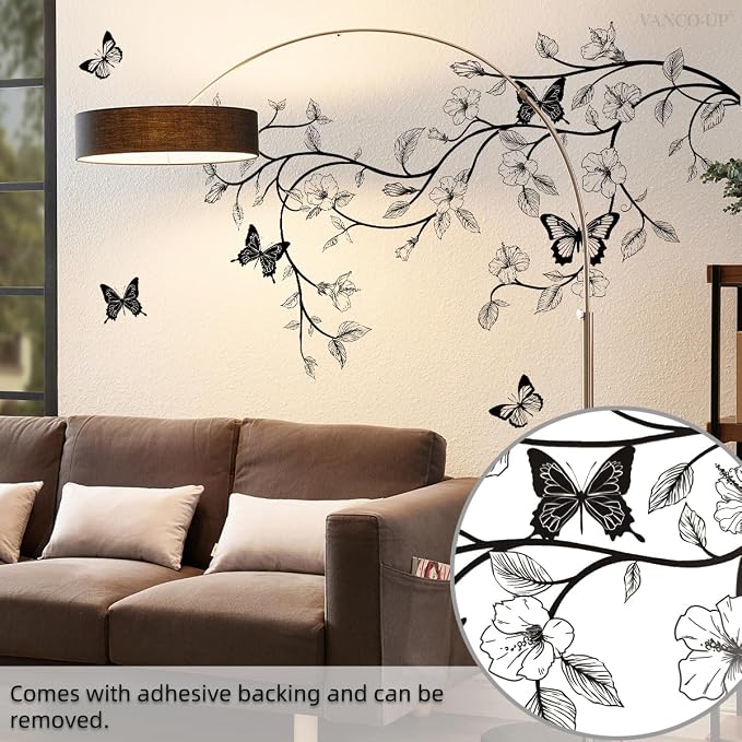 2 Sheets Black Flower Vine Wall Decals Peel and Stick Removable Butterfly Wall Stickers & Murals Vinyl Floral Simplicity Wall Stickers Decor for Bathroom Living Room Kitchen Landry Shower Door Art - Image 5