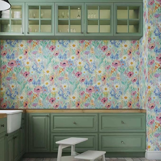 17.7" x 118" Floral Wallpaper Peel and Stick Vintage Floral Contact Paper Flower Wallpaper Boho Leaf Removable Self Adhesive Wall Paper for Cabinets Bedroom Wall Decorative - Image 3