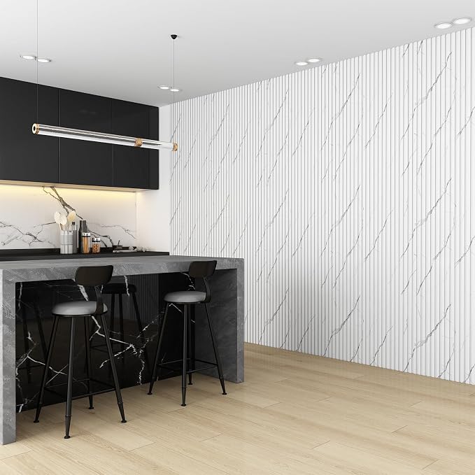 Slat Wall Panel 8-Pack, 118’’x6.3’’, Marble White | WPC Wall Panel for Interior Wall Decor, TV Background, Kitchen, Bedroom - Image 4