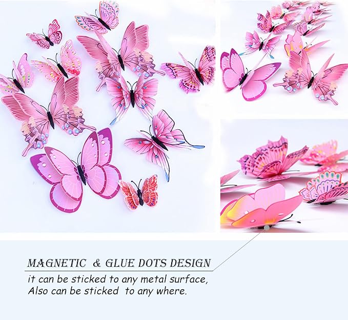 OPSEAM 3D Butterfly Wall Decor Butterfly Decorations Stickers with Magnets | 48 PCS Pink,12 Styles Double Layer Butterfly for Classroom Decoration,Locker Refrigerator, Reusable,Waterproof - Image 5