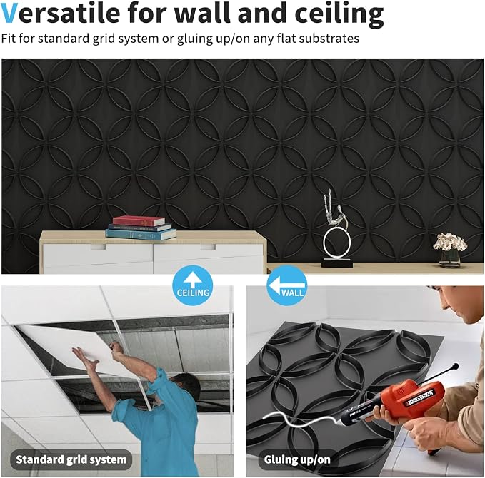 Art3d PVC 3D Wall Panel Interlocked Circles, Cover 32 Sq.ft, Matt Black | Waterproof, Scratch Resistant, Wipeable, Anti-Sag, Wall & Ceiling Decor Panels, Ideal for Home, Commercial Spaces - Image 6