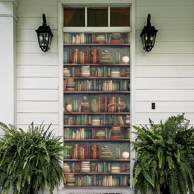 REDAMANCY Vintage Book Shelf Green Plants Peel and Stick Door Stickers Vinyl 3D Door Mural Decals Decor Modern Door Wallpaper Self-Adhesive, Waterproof, Removable - Image 5