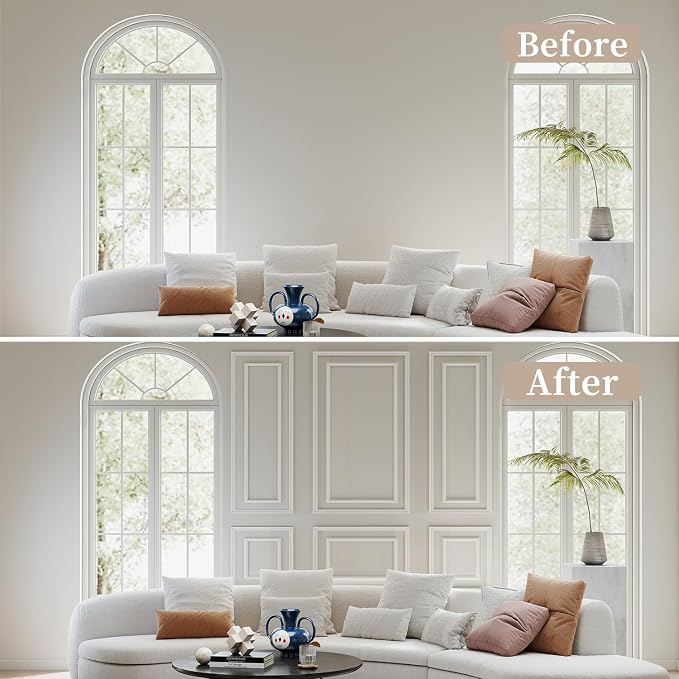 JBER Peel and Stick Wall Molding Kit, 6 Pre-Cut Bilinear Frame Panels | Ready-to-assemble pre-cut molding, 3D trim panels for interior wall décor, living room & bedroom accent wall - Image 4