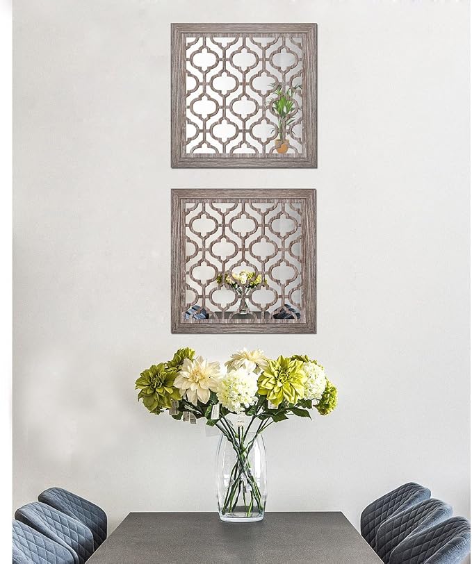 Yudarte 2pcs Set Square Moroccan Cutout Wall Mirror Decor - Farmhouse Rustic Decorative Mirrors for Bedroom Bathroom Living Room Kitchen Entryway 12x12 Inches - Image 6
