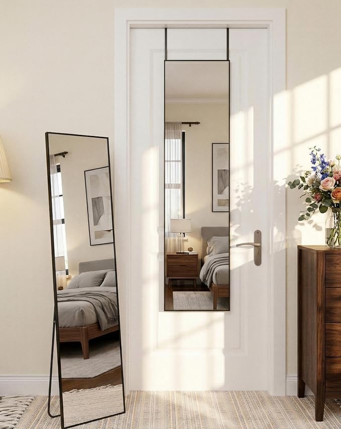 Antok Full Length Mirror, 56"x14" Floor Mirror with Stand, Black, Rect by AntokMirror