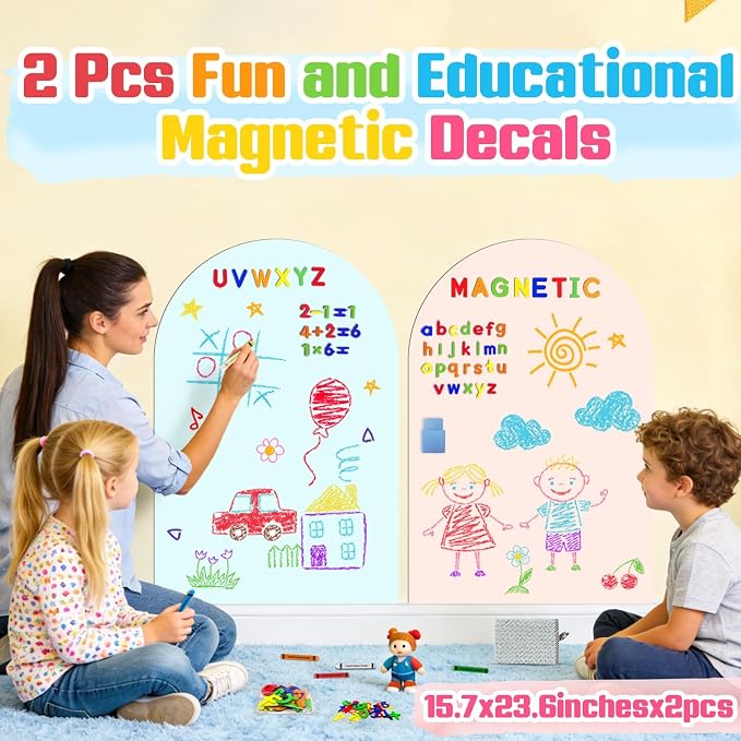 Arch Magnetic Wall Decal Magnet Board for Kids Playroom Peel and Stick 2Pcs | Peel and stick, self adhesive, for toddler bedroom playroom homeschool decor, vinyl drawing learning, 79 magnet alphabet ABC - Image 5
