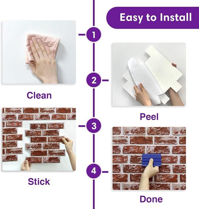 3D Peel and Stick Faux Brick Wall Panels 11.8" x 11.8" 10-Pack | Small Brick-Look Textured Sticker, Thin Lightweight PVC Self Adhesive Wall Tiles for Interior Decor, Cover 9.7 sq ft - Image 6