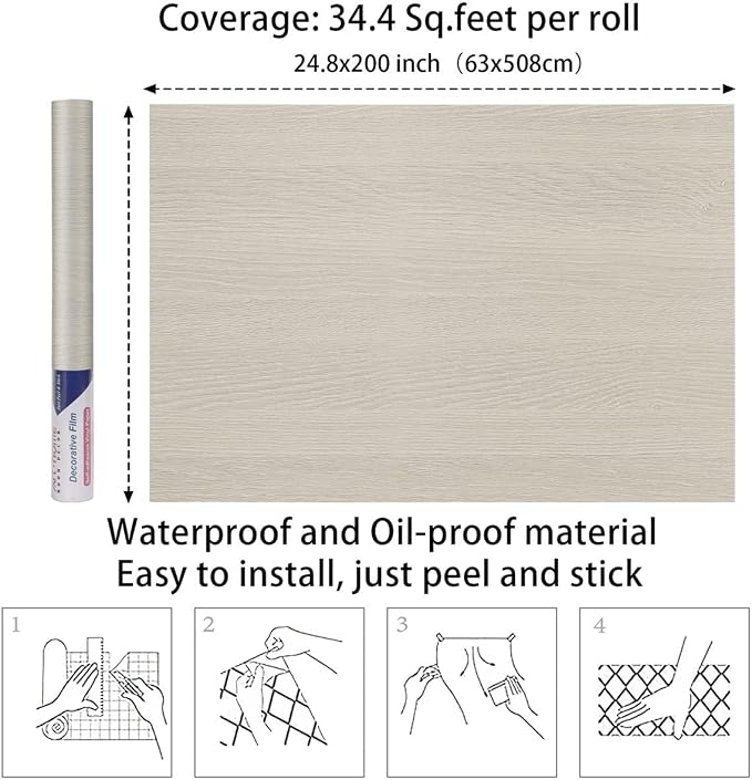 Arthome Light Oak Wood Peel and Stick Wallpaper 23.6" x200" | Covers 32.8 sq ft.,Decorative Vinyl Film for Countertop, Cabinets, Shelf, Drawer Liner,Easy to Clean Removable Wall Covering - Image 6