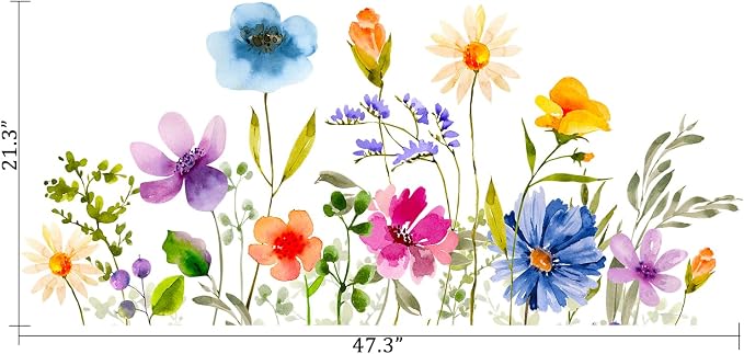 Watercolor Floral Flower Peel and Stick Wall Decals Decor Stickers Art | Colorful botanical wildflower removable vinyl wall art mural DIY kome decoration for bedroom living room nursery girls room - Image 2