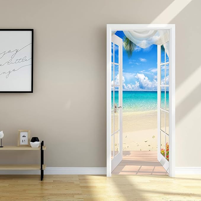 artfanke 3D Door Sticker Peel and Stick 33.5"x84.6"- Self-Adhesive Door Murals Poster Wallpaper - Seascape Wall Decals for Home Decor (2 Sheets/Set) - Image 4