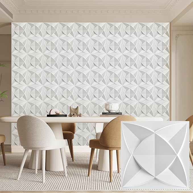 Heikki 30 Pack 3D Wall Panel for Interior Wall Décor, PVC Flower Textured Wall Panels for Living Room Bedroom Hotel Office, 11.8"x11.8", Double-Sided Tape (White-LJH) by YourBestChoices