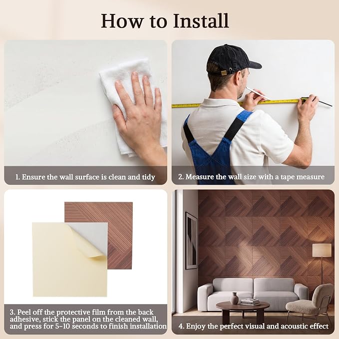 Acoustic Wall Panels, 8 Piece 23.62" X 23.62" Peel and Stick Wall Panels | High-Density Polyester Fiber Self Adhesive Soundproofing for Interior Wall Décor, Tri-Tone Chevron Weave - Image 9