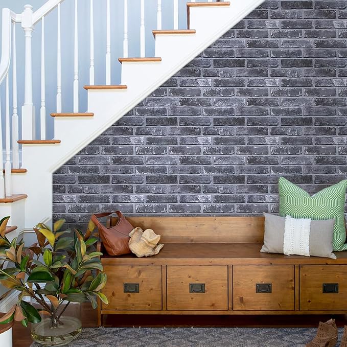 COMSTICKC 3D Faux Brick Wall Panels Peel and Stick, 10 Pcs 15.7" x 11.8" | Gray, Not Real Brick, Lightweight Thin PVC Wallpaper, Fake Brick Wall Sticker for Quick DIY Wall Upgrades, Cover 12.9 sq ft - Image 6