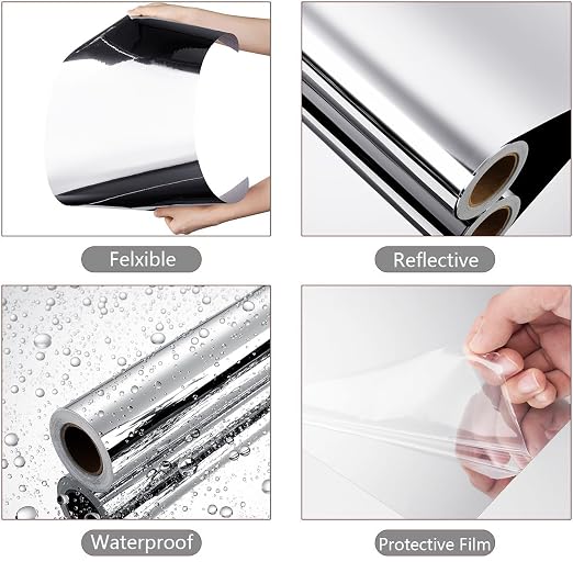 Yenhome Mirror Stickers for Walls 17.7"X118" Peel and Stick Mirror Contact Paper Non Glass Stickers Reflective Silver Contact Paper for Cabinets Countertop Crafts Flexible Reflective Sheet Roll - Image 6