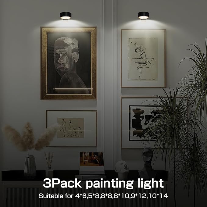 2-Pack Picture Light for Paintings Battery Operated Art Light with Remotes,3 Lighting Display Light,Magnetic Dimmable and Timer Wall Light for Picture Artworking Frame Portrait,LED Puck Lights-Black | 3 Lighting Display Light,Magnetic Dimmable and Time... - Image 4