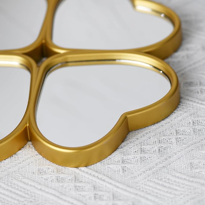 Small Decoritive Heart Wall Mirrors Set of 3, Decorative Four-Leaf Clover Mirror (Gold) - Image 6