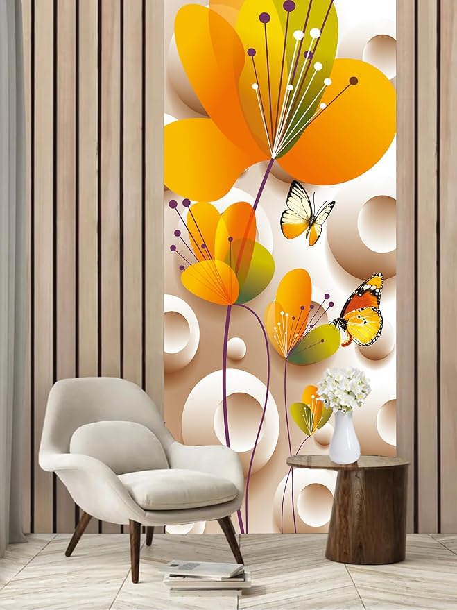 artfanke 3D Peel and Stick Door Sticker 33.5"x84.6"- Self-Adhesive Door Wallpaper Murals Decal-Flower Colorful Butterfly Wall Poster for Home Decor (2 Sheets/Set) - Image 3