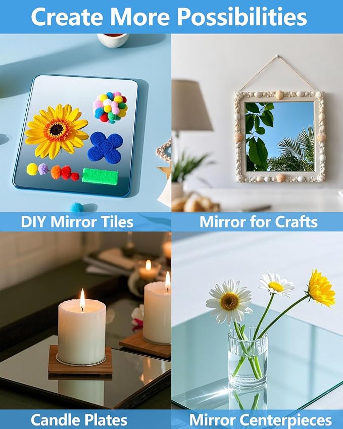 Unbreakable Mirror Tiles Self Adhesive,4PCS 8”x8” Toddler Mirror for Classroom Decor, Peel and Stick On Small Mirrors for Wall Decor, Shatterproof Plastic Mirrors Stickers for Kids Decorative - Image 4