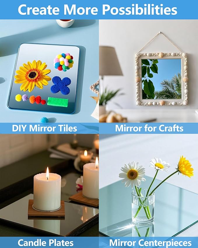 Unbreakable Mirror Tiles Self Adhesive,8 PCS 10”x 10” Toddler Mirror for Classroom Decor,Peel and Stick On Small Mirrors for Wall Decor,Shatterproof Plastic Mirrors Stickers for Kids Decorative - Image 3