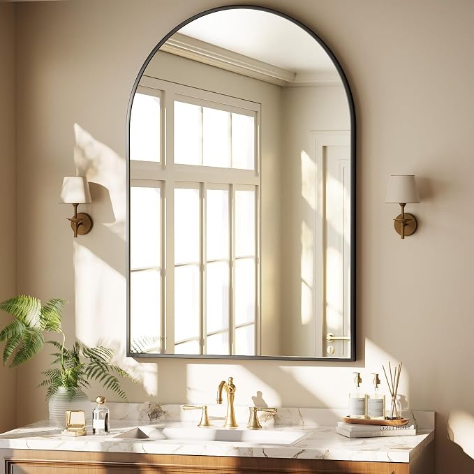 HARRITPURE Arched Bathroom Mirror 30"x48" Black Large Wall Mounted Mirror - Image 7