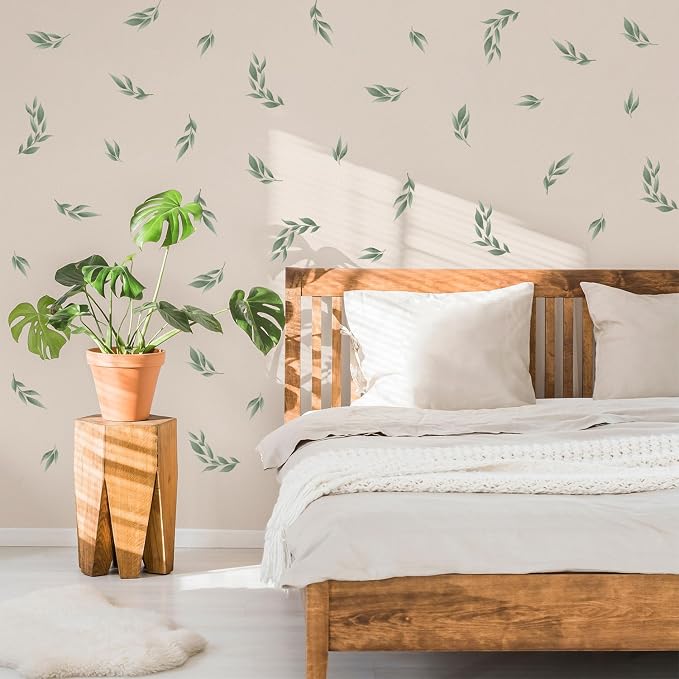 LHIUEM Green Leaves Stickers 56 PCS Boho Decals Sage Green Wallpaper Watercolor Olive Leaf Decals Fresh Leaves Wall Art Greenery Wall Decor Botanical Plants Stickers for Living Room Bedroom Office - Image 4