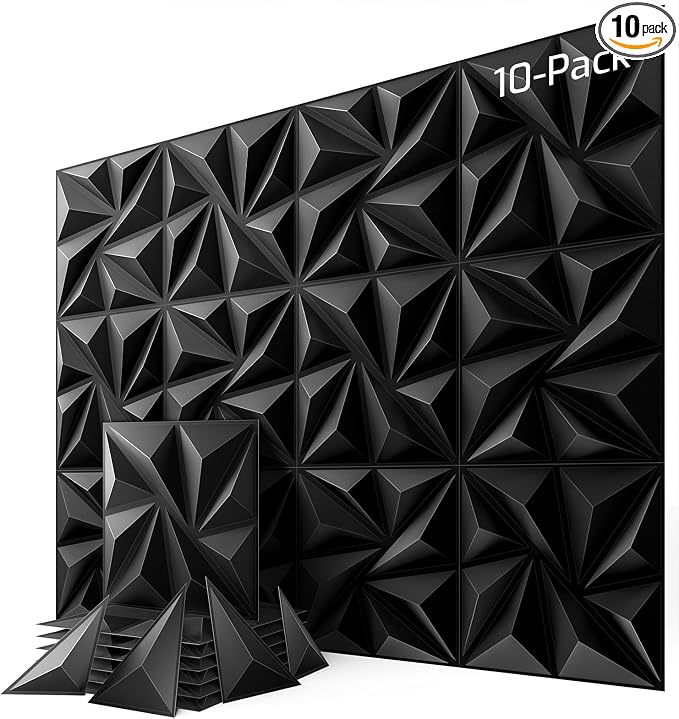 10-Pack 3D Wall Panels, 59" x 23", Black | Textured Geometric Design, PVC Material, Easy Install & Paintable, For Living Room, Bedroom, Bathroom, Office by Lebenforce