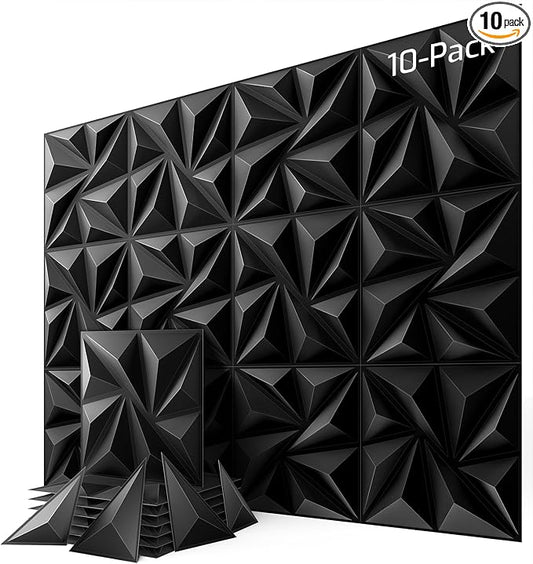 10-Pack 3D Wall Panels, 59" x 23", Black | Textured Geometric Design, PVC Material, Easy Install & Paintable, For Living Room, Bedroom, Bathroom, Office by Lebenforce