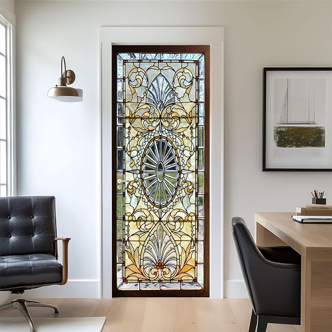 artfanke 3D Stained Glass Door Sticker Peel and Stick 33.5"x84.6"- Self-Adhesive Door Murals Wallpaper - Waterproof Wall Decal for Home Bedroom Decor (2 Sheets/Set) - Image 6